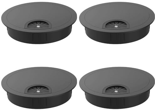 WJUAN Passacavi 60 mm Nero – Kit 4 pz gestione cavi scrivania in lega di zinco