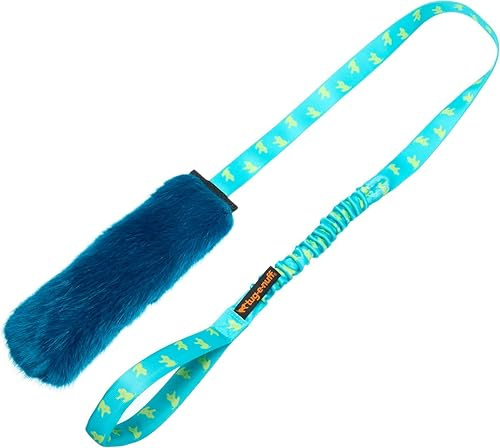 Tug-E-Nuff Quietschendes Bungee-Chaser-Hundespielzeug aus Kunstfell, für Training, Rückruf (Blaugrün/Blaustein)