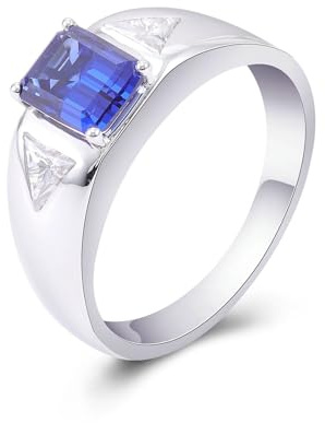 NXNONEPD Men Ehering Ring Platinum, Komfortband Ehering mit quadratischem Labor erstellt Saphirringe Größe N 1/2-x 1/2