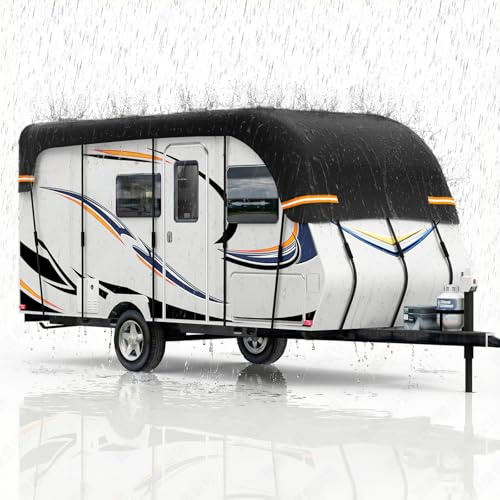 Wohnwagen Abdeckung Dach Wohnwagen Schutzhülle wasserdicht Wohnwagen Abdeckplane Schützt vor Staub, Feuchtigkeit und UV-Strahlung 210D Oxford Gewebe mit Reflektorstreifen (7.5 x 3m)
