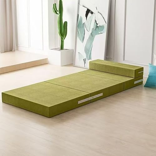 4-teilige Faltmatratze mit Kopfteil und Kissen, abnehmbarer waschbarer Bezug, ideal für Gäste, Camping, Autoaufbewahrung, Grün, 200 x 70 x 10 cm