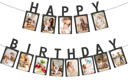Geburtstags-Fotobanner, Kraftpapier Happy Birthday Fotobanner Rahmen Girlande für Kinder- und Erwachsenenparty Dekoration (Schwarz)