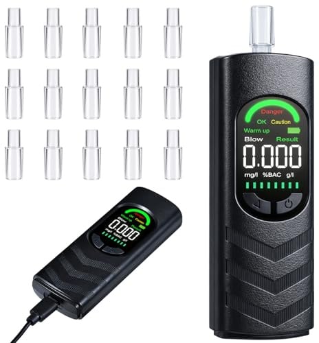 Bestcool Breathalyzer, Alkoholtester Profi – Professioneller Alkoholtest mit LCD Display, wiederaufladbares & tragbares Atemtestgerät mit 20 Mundstücken für Zuhause, Party & persönliche Nutzung