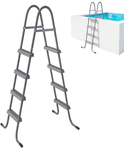 LZQ Poolleiter für Hochbecken bis 135 cm, Sicherheitsleiter 4 Stufen Robust & rutschfest, Pool Treppe Pooltreppe aus Metall, Schwimmbadleiter einfacher Einstieg für Kinder & Senioren, max. 136 kg
