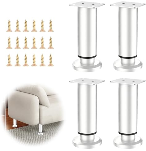 Pieds de Meubles Réglables en Acier Inoxydable Blanc 18-30 cm Lot de Quatre | Pour lit, table, armoire, canapé, commode. Base antidérapante, supporte 300 kg. Montage rapide, stable sur sols irréguliers