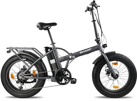 SHARP BK-FD06-EN E-Bike faltbar 20 Zoll Elektro Klapprad Fatbike 250W Motor bis 25 km/h 40 km Reichweite herausnehmbarer Akku 7 Gang Shimano Elektrofahrrad Stadt Gelände