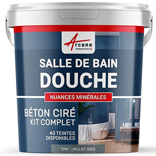 béton ciré, salle de bain, douche italienne, pièce d'eau, kit, beton, cire, salle de bains, douche italienne - 10 m² (en 2 couches) Mulot Gris - ARCANE INDUSTRIES