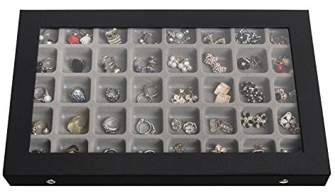 JackCubeDesign 40 Compartments Jewellery Display Tray Showcase Organiser Storage Box Slots Holder for Earring, Ring with Acrylic Cover(Black, 43 x 24.6 x 4.2 cm) – :MK333A
