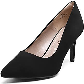 DREAM PAIRS Women's Slip On Low Mid Heels Pointed Closed-Toe Dress Court Shoes,Kucci, Black Nubuck, Size 7 UK/9 US