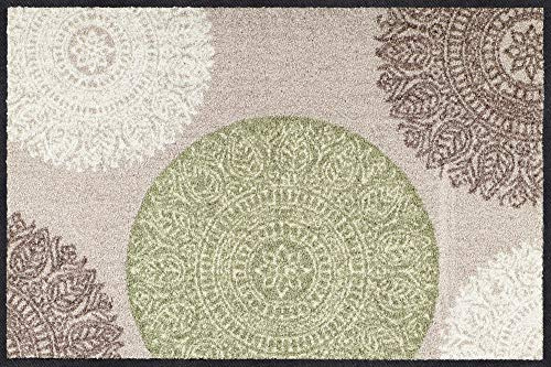 Erwin Müller Fußmatte, Schmutzfangmatte, Sauberlaufmatte Mandala-Motiv beige/grün Größe 50x75 cm - langlebig, pflegeleicht, rutschfest, für Fußbodenheizung geeignet