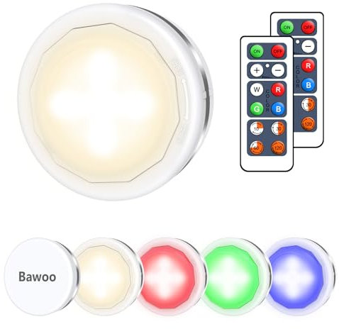 Bawoo Luci Armadio Luce Notturna Lampada LED 6PCS da Parete 5 Perle Lampada Adesiva Cordless Multicolore 2 Telecomando Vetrine Credenza Guardaroba Corridoio Cucina Casa