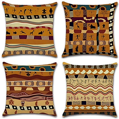 Gspirit 4 Stück Kissenbezug Alte Zivilisation Wandbild Dekorative Kissenhülle Baumwolle Leinen Werfen Sie Kissenbezüge 45x45 cm