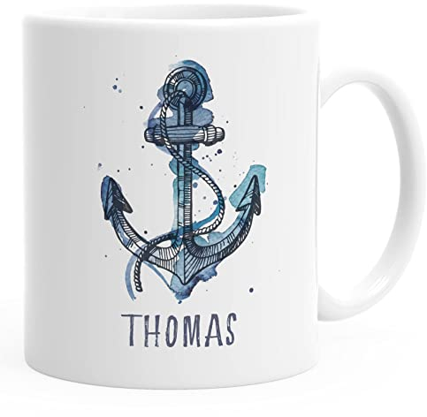 SpecialMe® personalisierte Kaffee-Tasse mit Namen Anker Namenstasse persönliche Geschenke für Männer weiß Keramik-Tasse