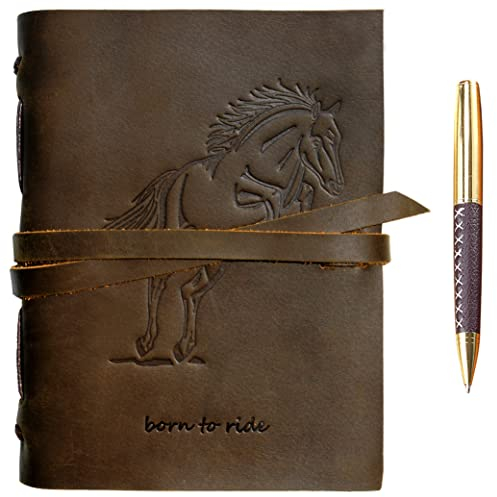 Leder Notizbuch A5 Tagebuch Journal Geprägt Pferd Handgefertigte Reisetagebuch, Vintage Notebook Für Männer Frauen Antik Rustikal Echtes Leder 21X15Cm Geschenk Sketchbook Reisende Travelers Notebook