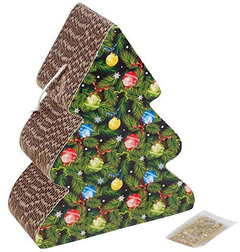 URBNLIVING Cardboard Cat Scratcher,Christmas Tree Design Hanging Kitty Scratching Post, Xmas Home Decor (Christmas Tree)