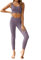 Menore Damen Sport Set Fitness Yoga Damen Hosen und Sport Crop Top 2 Stücke Sport Bekleidungssets Yoga Outfit Freizeitanzug Kompression Sporthose Trainingsanzug Sportanzug Gym Set,Dunkel Violett,M