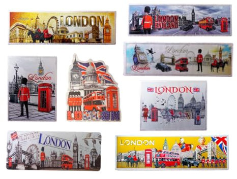 Set of 8 London England Famous Icons Acrylic Foil Fridge Magnets
