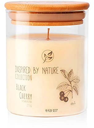 Inspired by Nature Duftkerze | Black Cherry | Sojawachskerze im Glas mit eleganten Holzdeckel und intensiven Duft | 50 Stunden Brenndauer | 275g