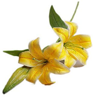 Pandecor Ramo Giglio o Lilium Artificiale con 2 Fiori di Colore Giallo h. 77 cm