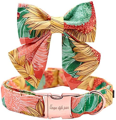 Unique style paws Frühling Blumendruck Hundehalsband, Fliege Hundehalsband, bequem verstellbare Hundehalsbänder Haustier Geschenk für X-kleine Hunde und Katzen