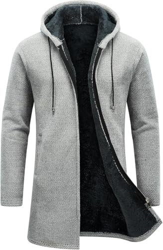 KUDORO Cardigan Homme Long à Capuche Zippé,Pull Homme Veste en Maille Homme Hoodie Épais et Décontractée Chandail Homme Sweats à Capuche Homme(Gris Clair,M)