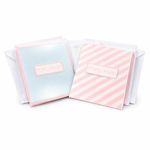 8 Pack - Write On Party Invitations with Envelopes – Square 12.5cm Pastel Pink & Blue Fill In Cards for Birthday, Baby Shower, Wedding & All Events