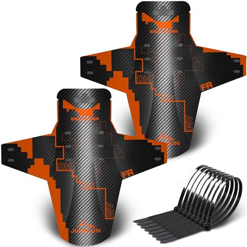 jiankun MTB Mudguard, 2-Piece Bicycle Mudguards, Mountain Bike Mudguard, MTB Splash Guard for 20-29 Inch Bicycles, Front and Rear Compatible Mudguard (Orange)…