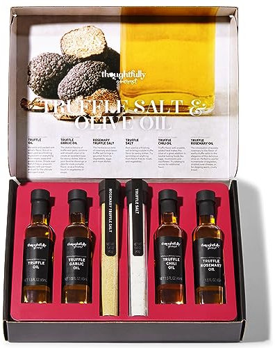 Thoughtfully Gourmet, Gourmet-Trüffelsalz- und Olivenöl-Geschenkset, enthält 4 erstklassige extra natives Olivenöl und 2 Trüffelsalze mit echten Trüffeln, Set aus 6 Produkten
