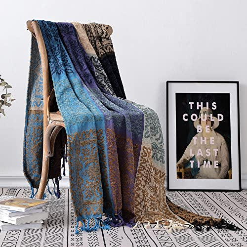 Edcooy XZ04 XZ04 - Coprisedia in ciniglia colorata, con nappe hippie, per divano, letto, divano reclinabile, coperta per divano e divano reclinabile, decorazione per soggiorno bohémien, viola, 152 x