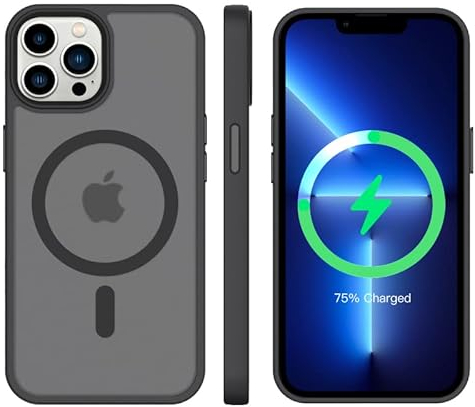 tigratigro Magnetisch Hülle für iPhone 12 Pro Kompatibel mit MagSafe, Durchscheinende Matt Handyhülle Rückseite Dünn Stoßfest Schutzhülle(Graphitschwarz)