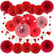 Zerodeco, Confezione da 21 Decorazioni per Feste Rosse, da Appendere, con ventagli di Carta, Pompon Floreali, festoni e bandierine, per Feste di Compleanno, Baby Shower, Matrimoni
