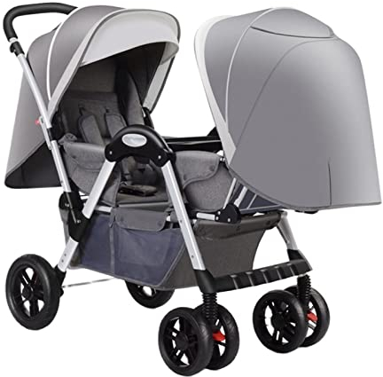 LEIYTFE Kinderwagen Für Zwillinge-Gemütlicher Kompakter Zwillingskinderwagen, Zwillingskinderwagen Mit Tandemsitzen, Übergroße Überdachung, Tandem-Regenschirm-Kinderwagen Für Mädchen Und Jungen
