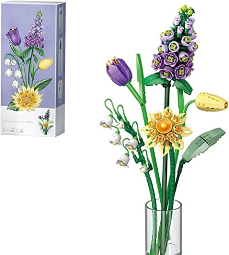 YILETKC Blumenstrauß Bausteine, 534 Teilige künstliche Blumen Bausatz, DIY Blumenstrauß Bauspielzeugsets Bouquet Bausteine, DIY Botanik Kollektion Deko Geschenk für Erwachsene