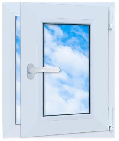 LORAC | Finestra in PVC bianca, 500x600mm, DIN Destra, inclinabile e apribile, doppio vetro, a risparmio energetico – Finestra con certificato CE per cantina e appartamento