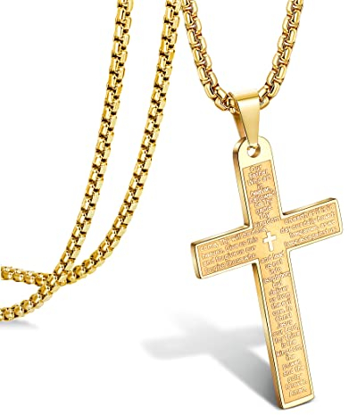 Roheafer Kreuz Kette Herren Gold Kreuz Halskette für Herren Damen Edelstahl Kruzifix Kreuz Anhänger mit 60 Zentimeter Kette Geschenk