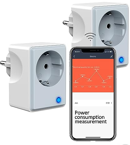 Wlan Steckdosen mit Strommessung, Smart Home Wlan Zeitschaltuhr und Stromzähler Steckdose Funktionieren mit Alexa und Google Home, Smart Life APP, 16A/3680W, Grau und Weiß,2 Pack