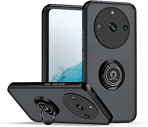 SEAHAI Funda para Realme 11 Pro 5G / Realme 11 Pro+ Plus 5G Estuche, Translúcida Escarchado Duro PC Carcasa Antigolpes TPU Bumper Silicona Cubierta con 360° Anillo Soporte de Metal, Negro