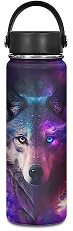 ZOUTAIRONG Galaxy Wolf Bouteille d'eau de sport isotherme anti-fuite en acier inoxydable pour femme et homme 591 ml