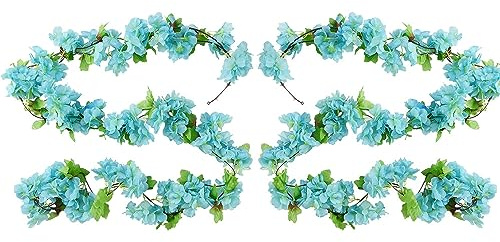 SKYPRO 2PCS Sakura Vine Greenery Leaves Garland Artificial Flowers Plants for Hotel Wedding Home Party Garden Craft Art Decor (Blue)