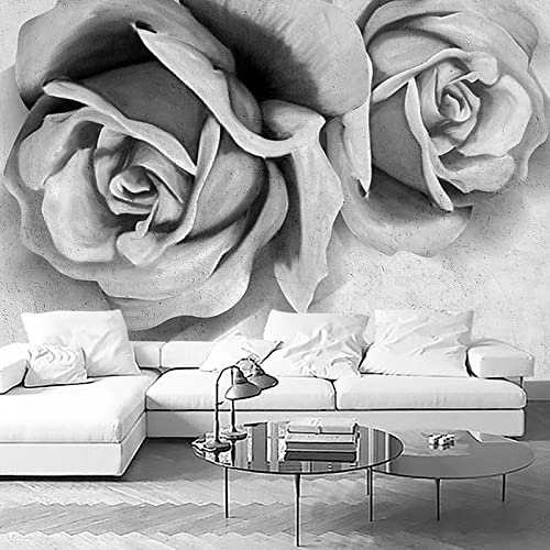 Papier Peint Photo Mural Roses grises Peinture Murale 3D Photo Poster Tableaux Muraux Salon Chambre Bureau Couloir Mural Décoration, 300 cm x 210 cm