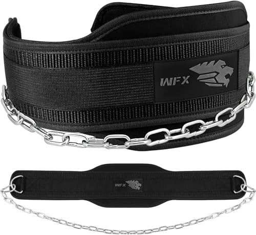 WESTWOOD FOX GEAR Cintura per Dip con 36 Pollici Cintura per Sollevamento Pesi Resistente Catena di Sollevamento in Acciaio Imbottita Regolabile in Neoprene Cintura da Palestra Supporto per la