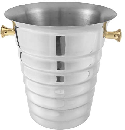 Voragrl 5L Stainless Steel Thickened Threaded Ice Bucket Bar Supplies Restaurant KTV Beer Wine Bucket Champagne Cooler, Gold