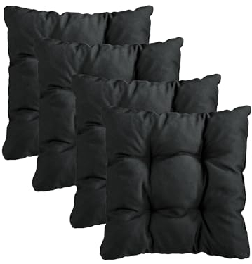 Traumnacht Stuhlkissen Cozy 4er Set, Bequeme Sitzkissen für Gartenstuhl, Küche oder Esszimmer, Indoor u. Outdoor, 38 x 38 x 6 cm, schwarz