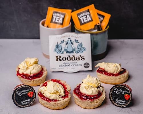 Cornish Afternoon Cream Tea Hamper – 2 Person Deluxe Cream Tea - Fresh Scones, Tea, Jam, Cornish Biscuts & Roddas Clotted Cream, Elegant Packaging Gift - Birthday, Anniversary & Special Occasions
