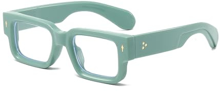 EYLRIM Quadratische Brille mit dickem Rahmen für Damen und Herren, klobig, rechteckig, Blaulicht-Brille, nicht verschreibungspflichtige Brillen, Grün, M