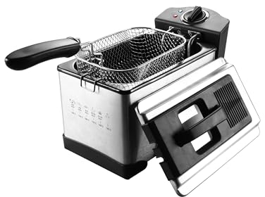 Elta Edelstahl Fritteuse 3 Liter 2000W Elektro 800g Pommes frittieren, Temperaturkontrolle, verzinkter Frittierkorb, einstellbare Temperaturregelung
