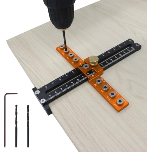 Strumento di guida per trapano, regolabile, in lega di alluminio, con distanza tra i fori di 64/96/128/160 mm, per maniglie, manopole, tiri, foro di perforazione da 4 mm (arancione)