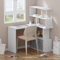 JoliJour Bureau en L Avec Rangement, d'Angle en Bois, d'Ordinateur Avec Étagère à Quatre Niveaux, Forme L ou Droit, Informatique Blanc