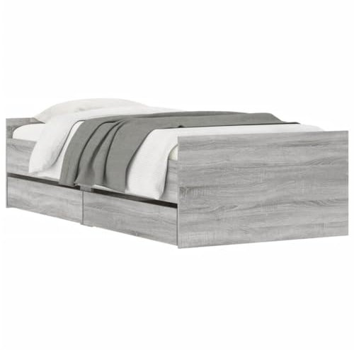 vidaXL Bettgestell, Bettrahmen mit Lattenrost, Bett Gästebett mit Schubladen, Einzelbett Schlafzimmerbett Schlafzimmermöbel, Grau Sonoma 90x190cm