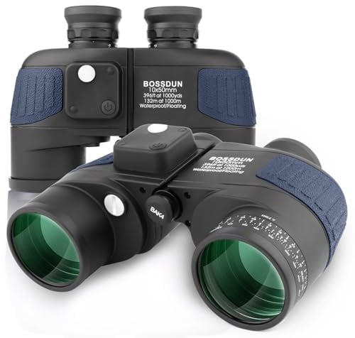 BOSSDUN 10x50 Marine Fernglas,Fernglas mit Nachtsicht Entfernungsmesser und Kompass, für Wassersport-Enthusiasten und Hobbysegler, inklusive Bereitschaftstasche, Staubschutzkappen und Trageriemen (L)